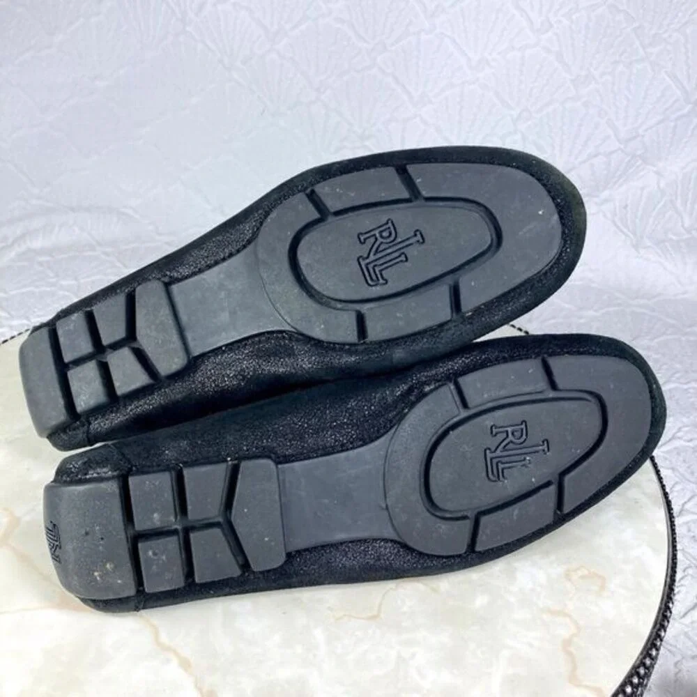 Lauren Ralph Lauren Penny Driving Loafers Womens 6.5 Black Shimmer Suede Shoes
